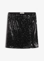 Spódnica mini zdobiona cekinami. Czarne spódniczki damskie bonprix, z aplikacjami, eleganckie, mini. Za 127.99 zł.