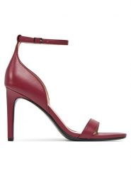 Calvin Klein Sandały Heel Sandal 90 - Lth HW0HW02337 Bordowy. Czerwone sandały damskie CALVIN KLEIN, bez wzorów, ze skóry, bez obcasa, na szpilce. Za 349.99 zł.