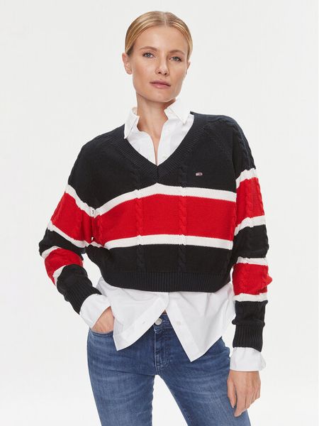Tommy Jeans Sweter DW0DW15941 Kolorowy Regular Fit. Swetry klasyczne damskie Tommy Jeans, l, z jeansu, bez kołnierzyka. Za 269.99 zł.