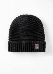 Czapka z dzianiny z aplikacją. Czarne czapki zimowe damskie bonprix, z dzianiny. Za 59.99 zł.