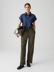 OPUS Bluzka dżinsowa "Folmes" w kolorze granatowym rozmiar: 38. Niebieskie bluzki damskie Opus, bez wzorów, z bawełny, bez kołnierzyka, bez ramiączek. Za 159.59 zł.