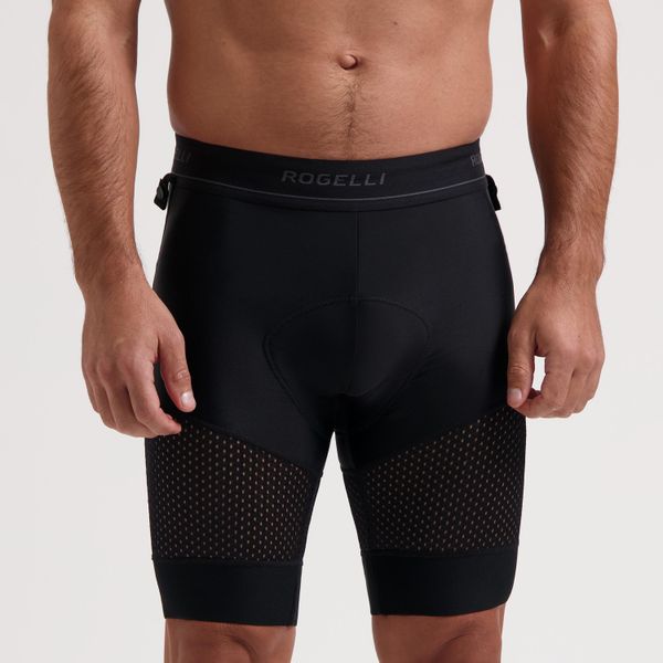 Bokserki rowerowe męskie Rogelli Advntr Distance z wkładką. Czarne szorty męskie Rogelli, bez wzorów, z elastanu. Za 264.00 zł.