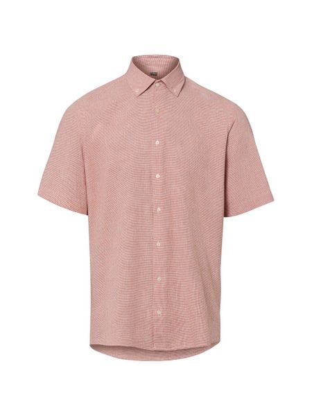 Nils Sundström koszula z krótkim rękawem z lnu Mężczyźni Modern Fit Bawełna czerwony, XXL. Czerwone koszule męskie Nils Sundström, m, bez wzorów, z bawełny, bez kołnierzyka, bez ramiączek. Za 169.95 zł.