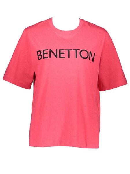 Benetton Koszulka w kolorze różowym rozmiar: L. Różowe bluzki damskie Benetton, l, bez wzorów, z bawełny, bez kołnierzyka, bez ramiączek. Za 43.37 zł.