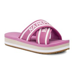 Klapki damskie Napapijri. Czerwone klapki damskie Napapijri, bez wzorów, bez obcasa. Za 179.99 zł.