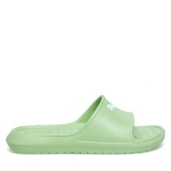 Klapki Puma. Zielone klapki damskie Puma, bez wzorów, bez obcasa. Za 79.99 zł.