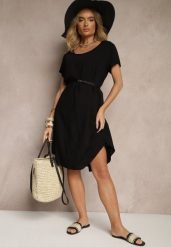 Czarna Sukienka z Wiskozy o Rozkloszowanym Kroju Irisena. Czarne sukienki damskie Renee, na co dzień, l, bez wzorów, z jeansu, eleganckie, bez kołnierzyka, bez ramiączek, midi, proste. W wyprzedaży za 52.49 zł.