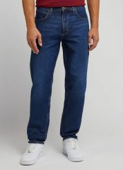 MESKIE SPODNIE LEE OSCAR BLUE NOSTALGIA 112345393. Niebieskie spodnie materiałowe męskie Lee, bez wzorów, z jeansu. Za 219.99 zł.