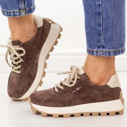 Brązowe skórzane półbuty damskie Filippo Dp7498/26. Brązowe półbuty damskie Filippo, bez wzorów, z jeansu, eleganckie, bez obcasa, na platformie. Za 259.00 zł.