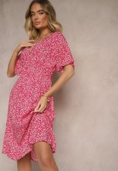Różowa Rozkloszowana Sukienka Bawełniana w Kwiatowy Print Ezrive. Czerwone sukienki damskie Renee, na co dzień, na lato, l, bez wzorów, z bawełny, klasyczne, bez kołnierzyka, bez ramiączek, midi, rozkloszowane. W wyprzedaży za 41.99 zł.