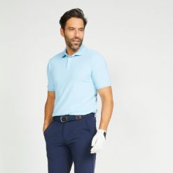 Koszulka polo do golfa z krótkim rękawem męska Inesis WW500. Niebieskie koszulki polo męskie INESIS, l, bez wzorów, z materiału, bez ramiączek. Za 79.99 zł.