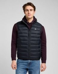 MESKA KURTKA LEE STAND COLLAR PUFFER VEST BLACK 112370535. Czarne kurtki męskie Lee, s, bez wzorów, z puchu, bez kaptura. Za 259.99 zł.