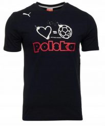 T-shirt sportowy męski Puma Mundial Polska 740453 08. Czarne t-shirty męskie Puma, l, bez wzorów, z bawełny, bez kołnierzyka. Za 96.00 zł.