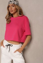 Różowy T-shirt o Fasonie Cropped Oversize Brighta. Czerwone t-shirty damskie Renee, l, bez wzorów, bez kołnierzyka. Za 24.99 zł.