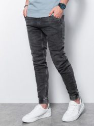Spodnie męskie jeansowe joggery - szare P907 - L. Szare spodnie materiałowe męskie Ombre Clothing, bez wzorów, z bawełny. W wyprzedaży za 79.99 zł.