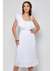 Tarifa Sukienka w kolorze białym rozmiar: XL. Białe sukienki damskie Tarifa, xl, bez wzorów, z bawełny, bez kołnierzyka, bez ramiączek, midi. Za 83.42 zł.