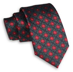 Ciemny Zielony Elegancki Męski Krawat -ALTIES- 7 cm, Klasyczny, w Czerwone Kwiatki. Czerwone krawaty i muchy męskie Alties, bez wzorów, z tkaniny, eleganckie. Za 49.00 zł.