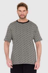 BALMAIN Męski t-shirt w czarno-biały monogram. Białe t-shirty męskie Balmain, l, bez wzorów, bez kołnierzyka. W wyprzedaży za 1,399.99 zł.