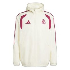 Kurtka wodoodporna All Weather Real Madrid Tiro 2026/27. Brązowe kurtki męskie Adidas, m, bez wzorów, z materiału, sportowe, bez kaptura. Za 423.00 zł.