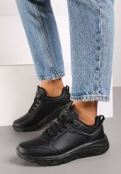 Czarne Casualowe Buty Sportowe Sneakersy na Płaskiej Tłoczonej Podeszwie Velanitta. Czarne buty sportowe na co dzień damskie Renee, bez wzorów, z jeansu. Za 109.99 zł.