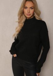 Czarny Pudełkowy Golf z Wełną o Klasycznym Kroju Parista. Czarne golfy damskie Renee, bez wzorów, z wełny, bez ramiączek. Za 119.99 zł.