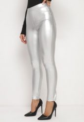 Srebrne Legginsy z Ekoskóry z Wysokim Stanem i Imitacją Kieszeni Merievia. Szare legginsy damskie Born2be, l, bez wzorów, z jeansu. Za 39.99 zł.