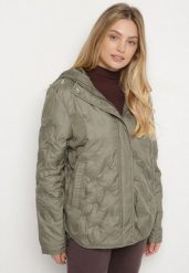 Jasnozielona Pikowana Kurtka Przejściowa z Kapturem Arivitte. Zielone kurtki damskie Born2be, plus size, bez wzorów, z jeansu, z kapturem. Za 229.99 zł.