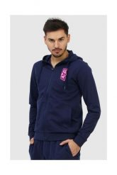 EA7 Granatowa bluza męska z wymiennym logo. Niebieskie bluzy z kapturem męskie EA7 Emporio Armani, m, prążkowane. W wyprzedaży za 299.99 zł.