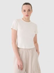 4F T-shirt slim z prążkowanej dzianiny damski - biały S. Białe t-shirty damskie 4f, s, bez wzorów, z bawełny, bez kołnierzyka. W wyprzedaży za 49.99 zł.