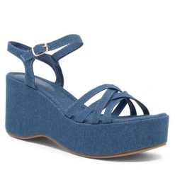 Sandały Jenny Fairy. Niebieskie sandały damskie Jenny Fairy, bez wzorów, bez obcasa, na koturnie. Za 139.99 zł.