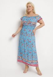Niebieska Sukienka na Lato Bawełniana Hiszpanka z Wzorem Paisley i Gumką w Pasie Vediana. Niebieskie sukienki damskie Born2be, na co dzień, na lato, l, bez wzorów, z bawełny, bez kołnierzyka, bez ramiączek, maxi. W wyprzedaży za 55.99 zł.