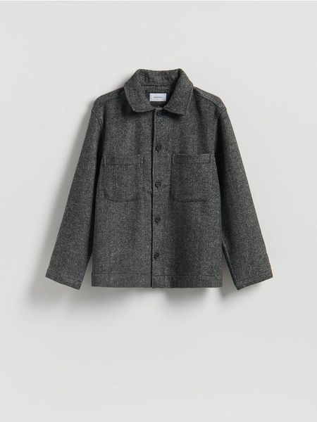 Koszula comfort z dodatkiem wełny - ciemnoszary. Szare koszule męskie Reserved, l, bez wzorów, z tkaniny, bez kołnierzyka, bez ramiączek. W wyprzedaży za 79.99 zł.