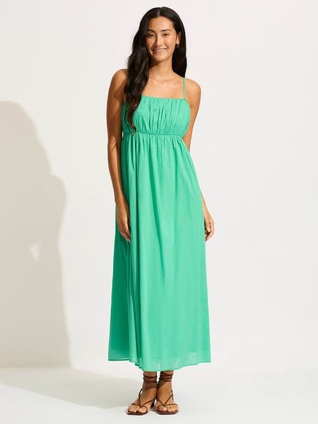 Seafolly Sukienka w kolorze zielonym rozmiar: XS. Zielone sukienki damskie Seafolly, xs, bez wzorów, z bawełny, bez kołnierzyka, bez ramiączek, maxi. Za 139.87 zł.