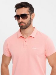 Polo koszulka z bawełnianej dzianiny pique – różowa V5 OM-POSS-0103 - XXL. Czerwone koszulki polo męskie Ombre Clothing, l, bez wzorów, z bawełny, bez ramiączek. W wyprzedaży za 79.99 zł.