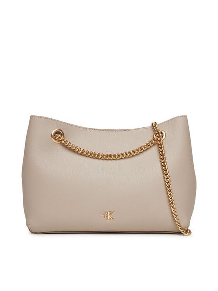 Calvin Klein Torebka Minimal Monogram Shoulde LV04F3205G Beżowy. Brązowe torebki klasyczne damskie CALVIN KLEIN, bez wzorów, ze skóry, bez dodatków. Za 339.99 zł.