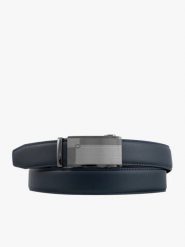 Granatowy pasek ze skóry licowej. Niebieskie paski męskie Brawo sp. z o.o., bez wzorów, z denimu, klasyczne. Za 129.99 zł.