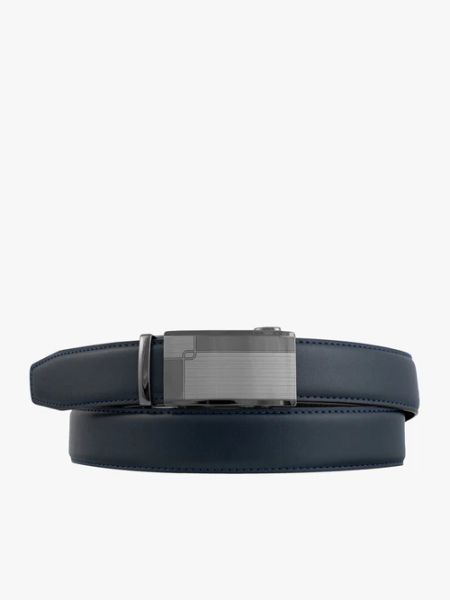 Granatowy pasek ze skóry licowej. Niebieskie paski męskie Brawo sp. z o.o., bez wzorów, z denimu, klasyczne. Za 129.99 zł.