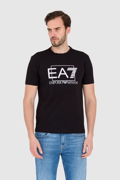 EA7 Czarny męski t-shirt z dużym białym logo, Rozmiar M. Czarne t-shirty męskie EA7 Emporio Armani, m, bez wzorów, bez kołnierzyka. W wyprzedaży za 167.99 zł.