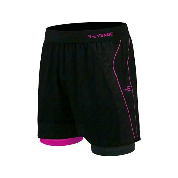 Spodenki męskie z ocieplaczem, czarne/fuksja, trening fitness. Czarne szorty męskie R-EVENGE, na zimę, bez wzorów, ze skóry, sportowe. Za 232.90 zł.