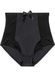 Figi panty shape, średni stopień modelowania sylwetki. Czarne figi damskie bonprix, bez wzorów, z koronki. Za 72.99 zł.