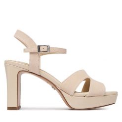 Sandały Tamaris. Brązowe sandały damskie Tamaris, bez wzorów, bez obcasa, na słupku. Za 379.99 zł.