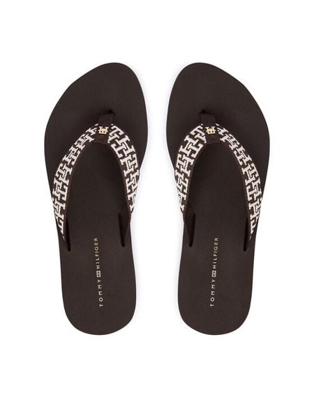 Tommy Hilfiger Japonki Mono Wedge Summer Sandal FW0FW09696 Brązowy. Brązowe klapki damskie Tommy Hilfiger, bez wzorów, z materiału, bez obcasa. Za 189.99 zł.