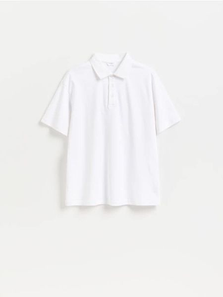 Koszulka polo boxy - biały. Białe koszulki polo męskie Reserved, l, bez wzorów, z dzianiny, bez ramiączek. Za 119.99 zł.
