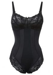 Body o średnim stopniu modelowania sylwetki, z koronką. Czarne body damskie bonprix, bez wzorów, z koronki. Za 139.99 zł.