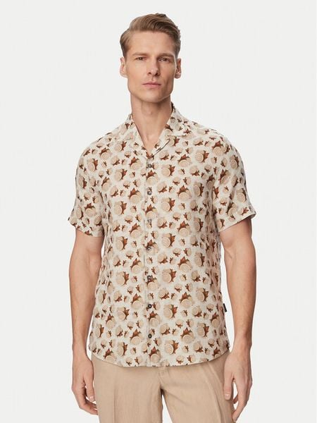 Bugatti Koszula 9253-18908E Beżowy jasny Regular Fit. Brązowe koszule męskie Bugatti, m, bez wzorów, ze lnu, bez kołnierzyka, bez ramiączek. Za 429.99 zł.