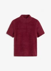 Sweter z puszystej przędzy. Czerwone swetry klasyczne damskie bonprix, bez kołnierzyka. Za 99.99 zł.