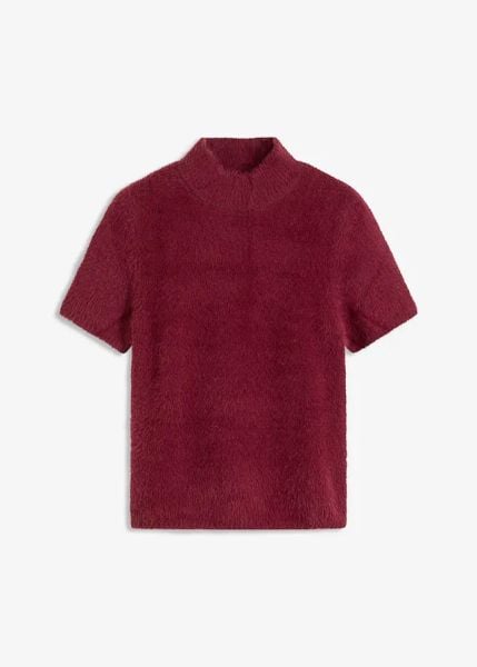 Sweter z puszystej przędzy. Czerwone swetry klasyczne damskie bonprix, bez kołnierzyka. Za 99.99 zł.