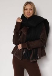 Czarny Szalik z Frędzlami Owedarria. Czarne szaliki i kominy damskie Born2be, bez wzorów, z dresówki. Za 44.99 zł.