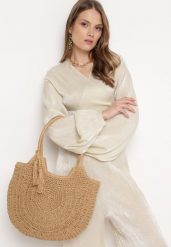Ciemnobeżowa Okrągła Torebka Pleciona w Stylu Boho z Ozdobnym Chwostem Karasa. Brązowe torebki klasyczne damskie Born2be, bez wzorów, bez dodatków. Za 109.99 zł.