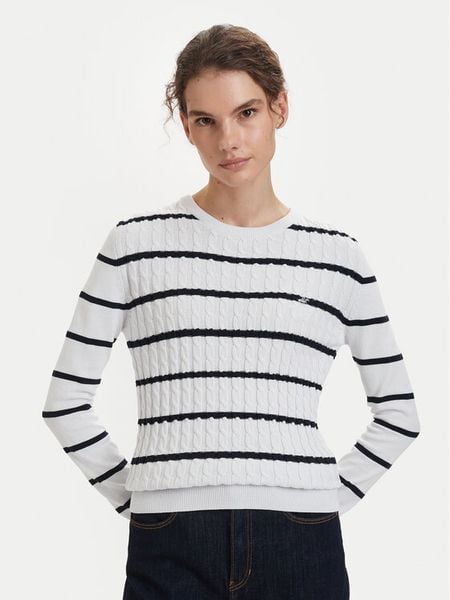 Beverly Hills Polo Club Sweter P-SS26W-M6565 Biały Regular Fit. Białe swetry klasyczne damskie Beverly Hills Polo Club, m, z bawełny, bez kołnierzyka. Za 279.99 zł.